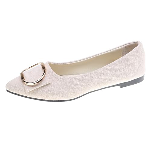 LarDorLin Driving Flats Damen Spitzschuh Walking Dolly Schuhe Bequeme Slip-On Wildleder Ballerina Loafer für den Alltag und die Arbeit Beige Gr 40.5 EU (42 Cn) von LarDorLin