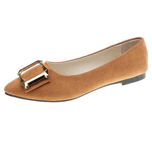 LarDorLin Driving Flats Damen Spitzschuh Walking Dolly Schuhe Bequeme Slip-On Wildleder Ballerina Loafer für den Alltag und die Arbeit Braun Gr 35 EU von LarDorLin