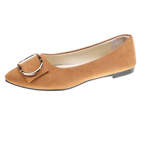 LarDorLin Driving Flats Damen Spitzschuh Walking Dolly Schuhe Bequeme Slip-On Wildleder Ballerina Loafer für den Alltag und die Arbeit Braun Gr 40.5 EU (42 Cn) von LarDorLin