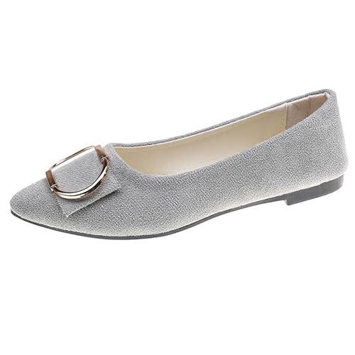LarDorLin Driving Flats Damen Spitzschuh Walking Dolly Schuhe Bequeme Slip-On Wildleder Ballerina Loafer für den Alltag und die Arbeit Grau Gr 39 EU (40 Cn) von LarDorLin