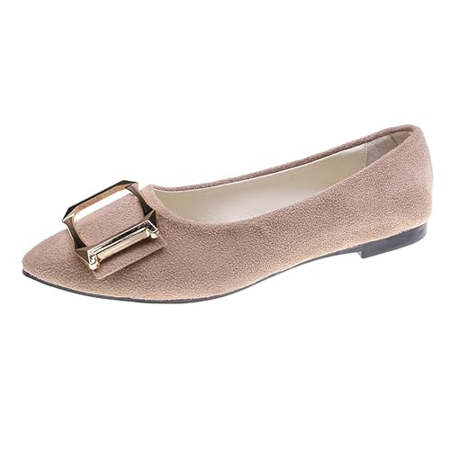 LarDorLin Driving Flats Damen Spitzschuh Walking Dolly Schuhe Bequeme Slip-On Wildleder Ballerina Loafer für den Alltag und die Arbeit Khaki Gr 40.5 EU (42 Cn) von LarDorLin