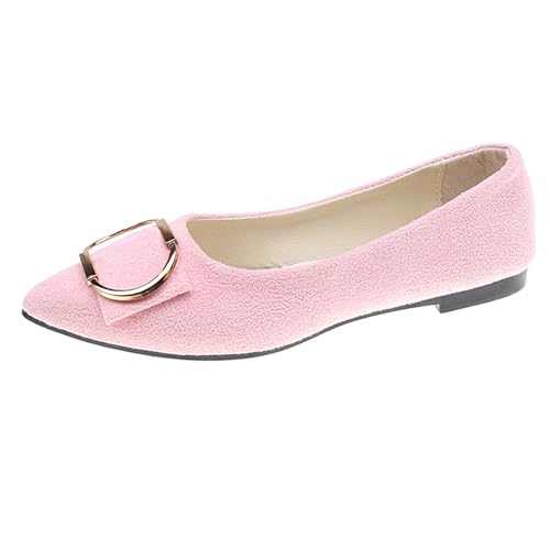 LarDorLin Driving Flats Damen Spitzschuh Walking Dolly Schuhe Bequeme Slip-On Wildleder Ballerina Loafer für den Alltag und die Arbeit Light-Pink Gr 40.5 EU (42 Cn) von LarDorLin