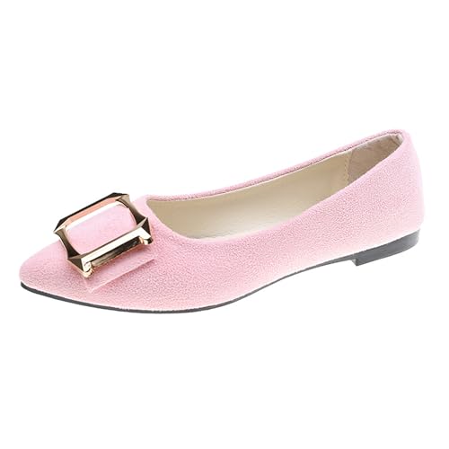 LarDorLin Driving Flats Damen Spitzschuh Walking Dolly Schuhe Bequeme Slip-On Wildleder Ballerina Loafer für den Alltag und die Arbeit Light-Pink Gr 40.5 EU (42 Cn) von LarDorLin