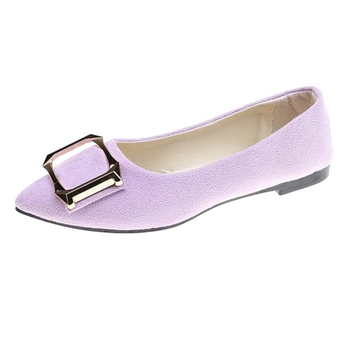 LarDorLin Driving Flats Damen Spitzschuh Walking Dolly Schuhe Bequeme Slip-On Wildleder Ballerina Loafer für den Alltag und die Arbeit Light-Violett Gr 38 EU (39 Cn) von LarDorLin