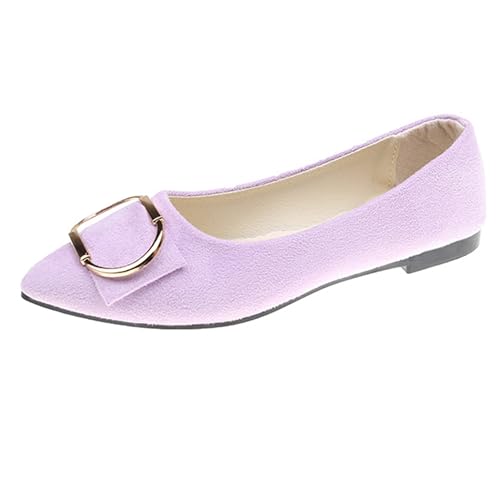 LarDorLin Driving Flats Damen Spitzschuh Walking Dolly Schuhe Bequeme Slip-On Wildleder Ballerina Loafer für den Alltag und die Arbeit Light-Violett Gr 41 EU (43 Cn) von LarDorLin