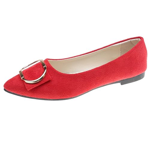 LarDorLin Driving Flats Damen Spitzschuh Walking Dolly Schuhe Bequeme Slip-On Wildleder Ballerina Loafer für den Alltag und die Arbeit Rot Gr 39 EU (40 Cn) von LarDorLin