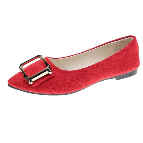 LarDorLin Driving Flats Damen Spitzschuh Walking Dolly Schuhe Bequeme Slip-On Wildleder Ballerina Loafer für den Alltag und die Arbeit Rot Gr 40.5 EU (42 Cn) von LarDorLin