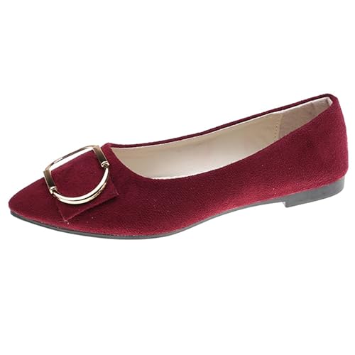 LarDorLin Driving Flats Damen Spitzschuh Walking Dolly Schuhe Bequeme Slip-On Wildleder Ballerina Loafer für den Alltag und die Arbeit Rotwein Gr 36.5 EU (37 Cn) von LarDorLin