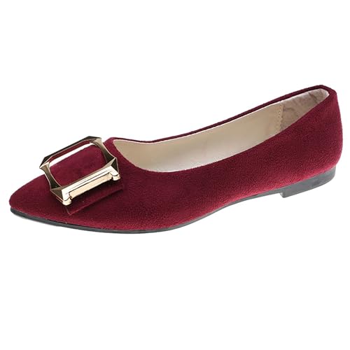 LarDorLin Driving Flats Damen Spitzschuh Walking Dolly Schuhe Bequeme Slip-On Wildleder Ballerina Loafer für den Alltag und die Arbeit Rotwein Gr 37 EU (38 Cn) von LarDorLin