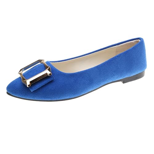 LarDorLin Driving Flats Damen Spitzschuh Walking Dolly Schuhe Bequeme Slip-On Wildleder Ballerina Loafer für den Alltag und die Arbeit Royal-Blau Gr 36 EU von LarDorLin