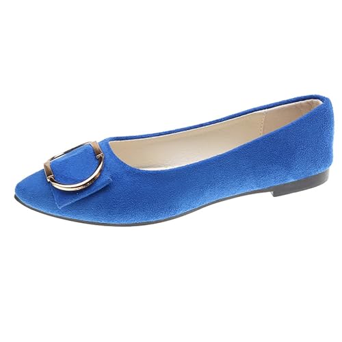 LarDorLin Driving Flats Damen Spitzschuh Walking Dolly Schuhe Bequeme Slip-On Wildleder Ballerina Loafer für den Alltag und die Arbeit Royal-Blau Gr 37 EU (38 Cn) von LarDorLin