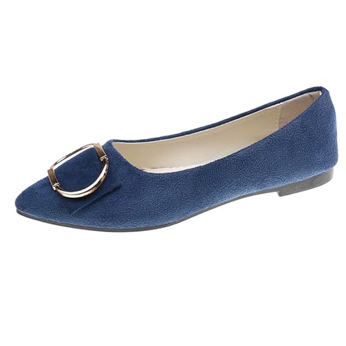 LarDorLin Driving Flats Damen Spitzschuh Walking Dolly Schuhe Bequeme Slip-On Wildleder Ballerina Loafer für den Alltag und die Arbeit Schwarz-Blau Gr 35 EU von LarDorLin