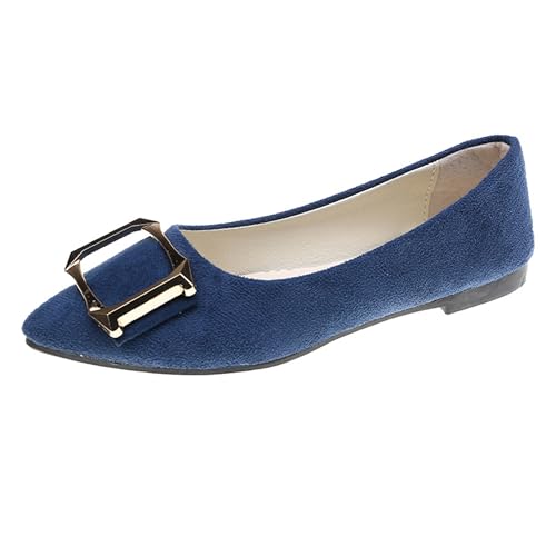 LarDorLin Driving Flats Damen Spitzschuh Walking Dolly Schuhe Bequeme Slip-On Wildleder Ballerina Loafer für den Alltag und die Arbeit Schwarz-Blau Gr 36 EU von LarDorLin