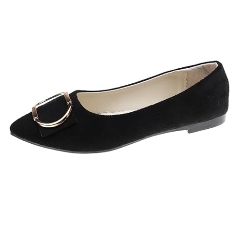 LarDorLin Driving Flats Damen Spitzschuh Walking Dolly Schuhe Bequeme Slip-On Wildleder Ballerina Loafer für den Alltag und die Arbeit Schwarz Gr 36.5 EU (37 Cn) von LarDorLin
