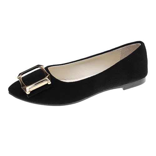 LarDorLin Driving Flats Damen Spitzschuh Walking Dolly Schuhe Bequeme Slip-On Wildleder Ballerina Loafer für den Alltag und die Arbeit Schwarz Gr 39 EU (40 Cn) von LarDorLin