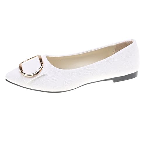 LarDorLin Driving Flats Damen Spitzschuh Walking Dolly Schuhe Bequeme Slip-On Wildleder Ballerina Loafer für den Alltag und die Arbeit Weiß Gr 35 EU von LarDorLin