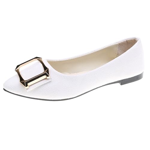LarDorLin Driving Flats Damen Spitzschuh Walking Dolly Schuhe Bequeme Slip-On Wildleder Ballerina Loafer für den Alltag und die Arbeit Weiß Gr 36 EU von LarDorLin