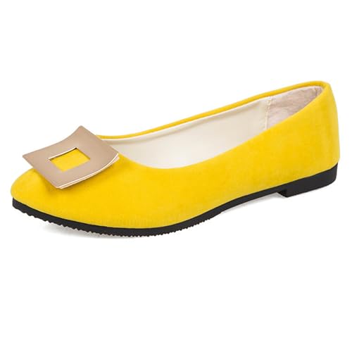 LarDorLin Geschlossen Flach Damen Ohne Verschluss Buro Loafer Arbeit Comfy Wildleder Ballet Dolly Schuhe Driving Flach Schuhe Täglich Aprikose-Gelb Gr 36.5 EU (37 Cn) von LarDorLin