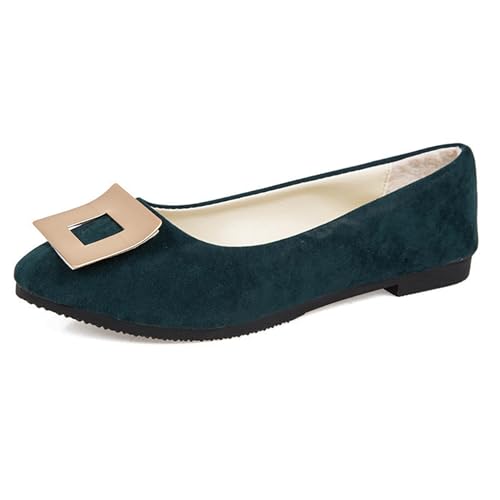 LarDorLin Geschlossen Flach Damen Ohne Verschluss Buro Loafer Arbeit Comfy Wildleder Ballet Dolly Schuhe Driving Flach Schuhe Täglich Dark-Grün Gr 36.5 EU (37 Cn) von LarDorLin