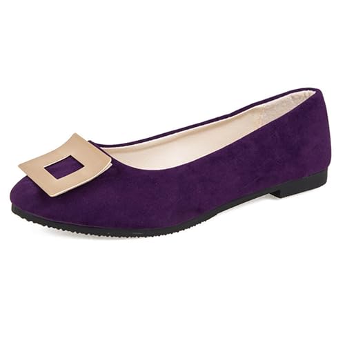 LarDorLin Geschlossen Flach Damen Ohne Verschluss Buro Loafer Arbeit Comfy Wildleder Ballet Dolly Schuhe Driving Flach Schuhe Täglich Dark-Violett Gr 35 EU von LarDorLin