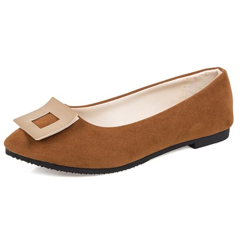 LarDorLin Geschlossen Flach Damen Ohne Verschluss Buro Loafer Arbeit Comfy Wildleder Ballet Dolly Schuhe Driving Flach Schuhe Täglich Gelb-Braun Gr 38 EU (39 Cn) von LarDorLin