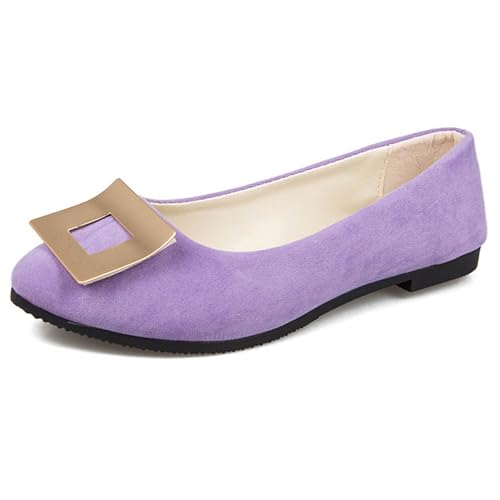 LarDorLin Geschlossen Flach Damen Ohne Verschluss Buro Loafer Arbeit Comfy Wildleder Ballet Dolly Schuhe Driving Flach Schuhe Täglich Light-Violett Gr 36.5 EU (37 Cn) von LarDorLin