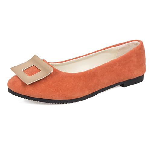 LarDorLin Geschlossen Flach Damen Ohne Verschluss Buro Loafer Arbeit Comfy Wildleder Ballet Dolly Schuhe Driving Flach Schuhe Täglich Orange Gr 36.5 EU (37 Cn) von LarDorLin