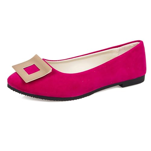 LarDorLin Geschlossen Flach Damen Ohne Verschluss Buro Loafer Arbeit Comfy Wildleder Ballet Dolly Schuhe Driving Flach Schuhe Täglich Rose-Rot Gr 36 EU von LarDorLin