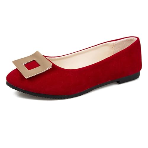 LarDorLin Geschlossen Flach Damen Ohne Verschluss Buro Loafer Arbeit Comfy Wildleder Ballet Dolly Schuhe Driving Flach Schuhe Täglich Rot Gr 38 EU (39 Cn) von LarDorLin