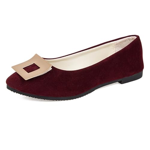 LarDorLin Geschlossen Flach Damen Ohne Verschluss Buro Loafer Arbeit Comfy Wildleder Ballet Dolly Schuhe Driving Flach Schuhe Täglich Rotwein Gr 38 EU (39 Cn) von LarDorLin