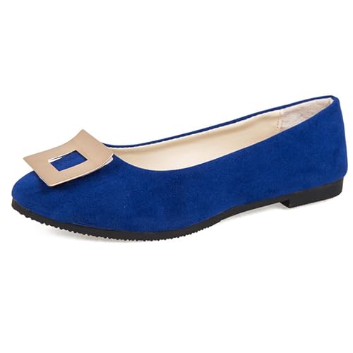 LarDorLin Geschlossen Flach Damen Ohne Verschluss Buro Loafer Arbeit Comfy Wildleder Ballet Dolly Schuhe Driving Flach Schuhe Täglich Royal-Blau Gr 38 EU (39 Cn) von LarDorLin