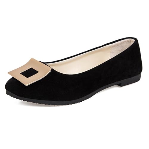 LarDorLin Geschlossen Flach Damen Ohne Verschluss Buro Loafer Arbeit Comfy Wildleder Ballet Dolly Schuhe Driving Flach Schuhe Täglich Schwarz Gr 40 EU (41 Cn) von LarDorLin