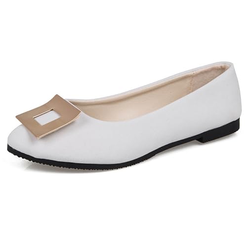 LarDorLin Geschlossen Flach Damen Ohne Verschluss Buro Loafer Arbeit Comfy Wildleder Ballet Dolly Schuhe Driving Flach Schuhe Täglich Weiß Gr 36 EU von LarDorLin