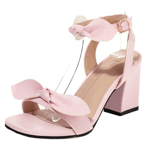 LarDorLin Glitzer Block Sandalen Damen Hochzeit Knöchelriemchen Sandals Offene Zeh Bride Bogen Chunky Transparent Party Heel Pink Gr 40 EU (41 CN) von LarDorLin