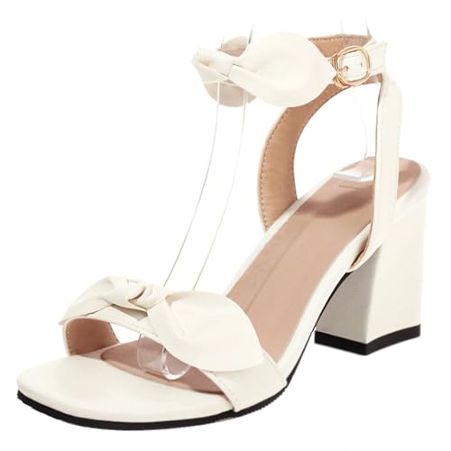 LarDorLin Glitzer Block Sandalen Damen Hochzeit Knöchelriemchen Sandals Offene Zeh Bride Bogen Chunky Transparent Party Heel Weiß Gr 40.5 EU (42 CN) von LarDorLin