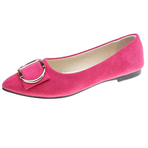 LarDorLin Hochzeit Flach Damen Pointed Toe Bogen Ballet Dolly Schuhe Ohne Verschluss Comfy Loafer Buro Arbeit Ballerina Wildleder Rose-Rot Gr 36 EU von LarDorLin