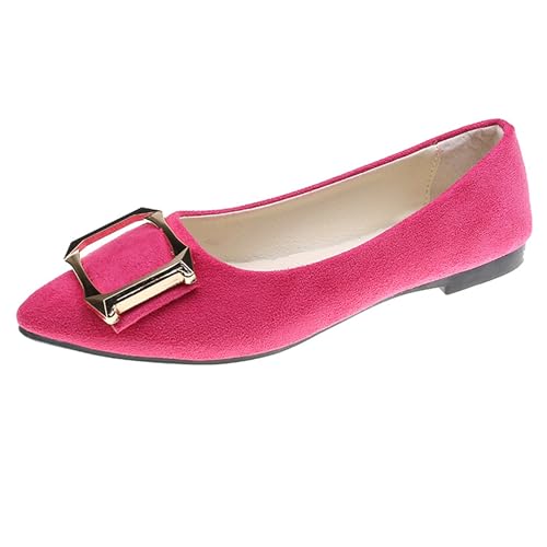 LarDorLin Hochzeit Flach Damen Pointed Toe Bogen Ballet Dolly Schuhe Ohne Verschluss Comfy Loafer Buro Arbeit Ballerina Wildleder Rose-Rot Gr 40.5 EU (42 Cn) von LarDorLin