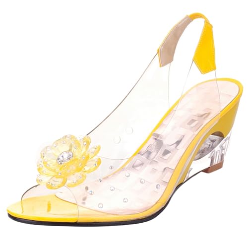 LarDorLin Keilabsatz Damen Transparent Sandals Pantoffeln Hochzeit Party Slingback Flip Flops Strand Offene Zeh Mule Hausschuhe Pantoffeln Gelb Gr 40.5 EU (42 CN) von LarDorLin