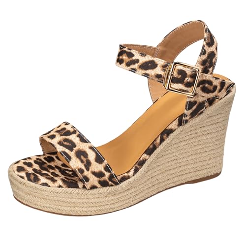 LarDorLin Keilabsatz Plateau Espadrille Damen Mode Knöchelriemchen Sandals Wildleder Hochzeit Elegant Braid Keilabsatzs Offene Zeh Gelb Gr 40.5 EU (42 CN) von LarDorLin