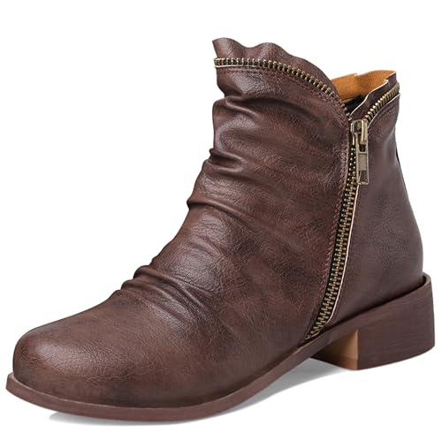 LarDorLin Komfort Chelsea Damen Low Blockabsatz Stiefeletten Winter Buro Runde Zehen Leisure Slouch Stiefeletten Zip Dark-Braun Gr 42 EU (44 Cn) von LarDorLin