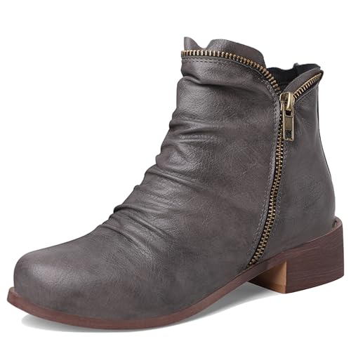 LarDorLin Komfort Chelsea Damen Low Blockabsatz Stiefeletten Winter Buro Runde Zehen Leisure Slouch Stiefeletten Zip Grau Gr 51 EU (53 Cn) von LarDorLin
