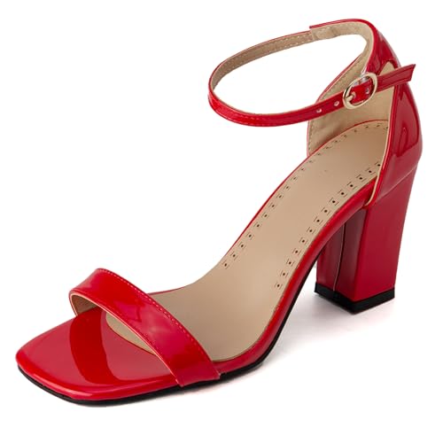 LarDorLin Lack Blockabsatz Damen Simple Knöchelriemchen Sandals Mid Chunky Offene Zeh Hochzeit Party Höhe Ferse Rot Gr 34 EU LarDorLin Lack Blockabsatz Damen Simple Knöchelriemchen Sandals Mid Chunky Offene Zeh Hochzeit Party Höhe Ferse Rot Gr 34 EU von LarDorLin