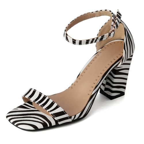 LarDorLin Lack Blockabsatz Damen Simple Knöchelriemchen Sandals Mid Chunky Offene Zeh Hochzeit Party Höhe Ferse Zebra Gr 39 EU (40 CN) von LarDorLin