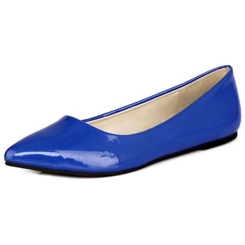 LarDorLin Lack Flach Damen Pointed Toe Dolly Schuhe Ohne Verschluss Täglich Arbeit Ballet Loafer Komfort Bogen Flach Schuhe Knöchelriemchen Blau Gr 48 EU (50 Cn) von LarDorLin