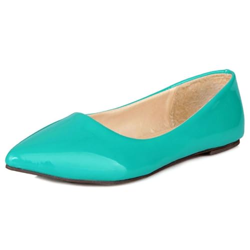 LarDorLin Lack Flach Damen Pointed Toe Dolly Schuhe Ohne Verschluss Täglich Arbeit Ballet Loafer Komfort Bogen Flach Schuhe Knöchelriemchen Grün Gr 48 EU (50 Cn) von LarDorLin