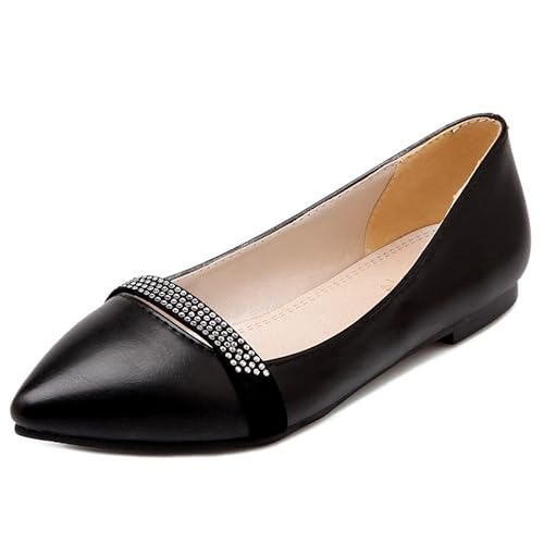 LarDorLin Lack Flach Damen Pointed Toe Dolly Schuhe Ohne Verschluss Täglich Arbeit Ballet Loafer Komfort Bogen Flach Schuhe Knöchelriemchen Schwarz Gr 48 EU (50 Cn) von LarDorLin