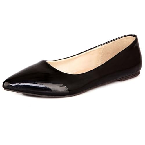 LarDorLin Lack Flach Damen Pointed Toe Dolly Schuhe Ohne Verschluss Täglich Arbeit Ballet Loafer Komfort Bogen Flach Schuhe Knöchelriemchen Schwarz Gr 48 EU (50 Cn) von LarDorLin