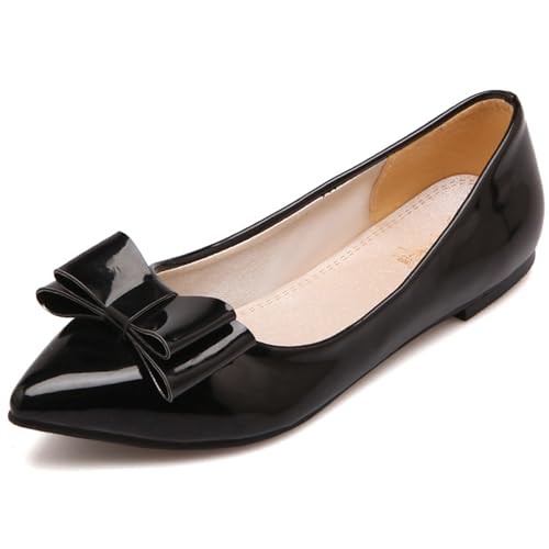 LarDorLin Lack Flach Damen Pointed Toe Dolly Schuhe Ohne Verschluss Täglich Arbeit Ballet Loafer Komfort Bogen Flach Schuhe Knöchelriemchen Schwarz Gr 48 EU (50 Cn) von LarDorLin