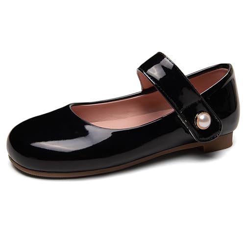 LarDorLin Lack Flach Damen Runde Zehen Comfy Arbeit Loafer Buro Dolly Schuhe Damen Ballet Mary Jane Knöchelriemchen Flach Schuhe Schwarz Gr 32 EU von LarDorLin