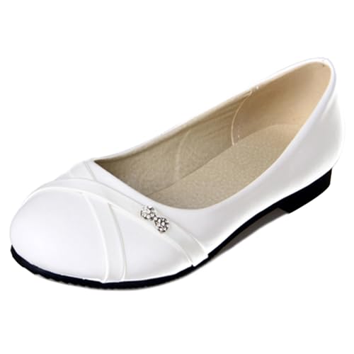 LarDorLin Lack Flach Damen Runde Zehen Comfy Arbeit Loafer Buro Dolly Schuhe Damen Ballet Mary Jane Knöchelriemchen Flach Schuhe Weiß Gr 35 EU von LarDorLin